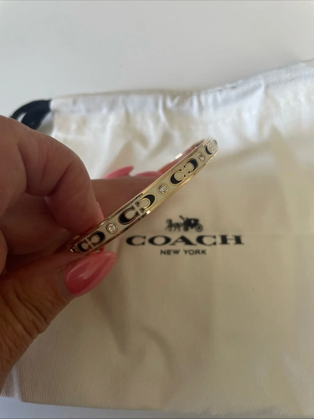 Coach Two-Tone Signature Bangle Bracelet with Crystals - Gold & Silver